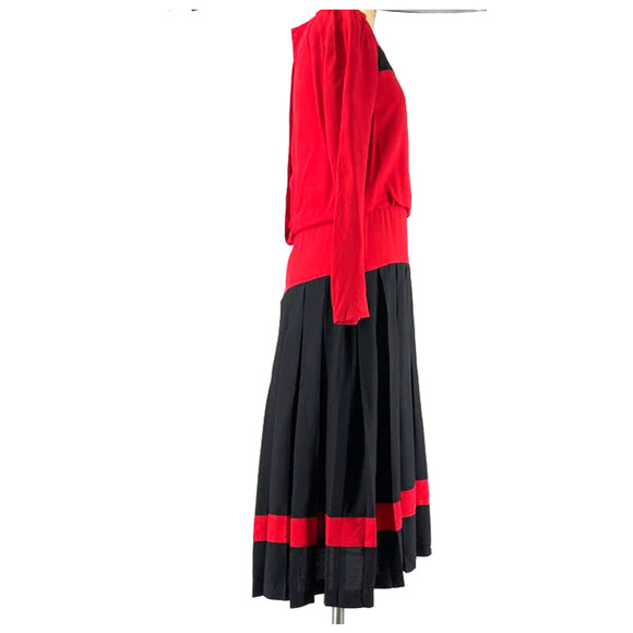 Diane Von Furstenberg Vintage Drop Waist Pleated Dress Red Black Size 8 - Picture 3 of 11